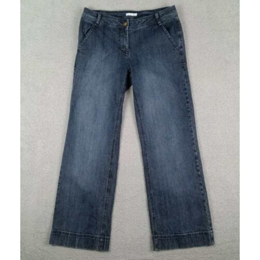 CAbi Size 12 Stretchy Womens Wide Leg Trauser Jeans Dark Wash